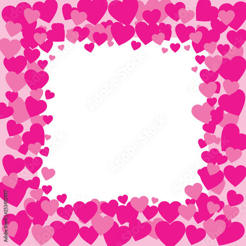 Pink Hearts illustration with frame for text. Valentine's day and Mother's day, women's day greeting card with border - pink, red colors. Banner, invitation or label © Len0r
