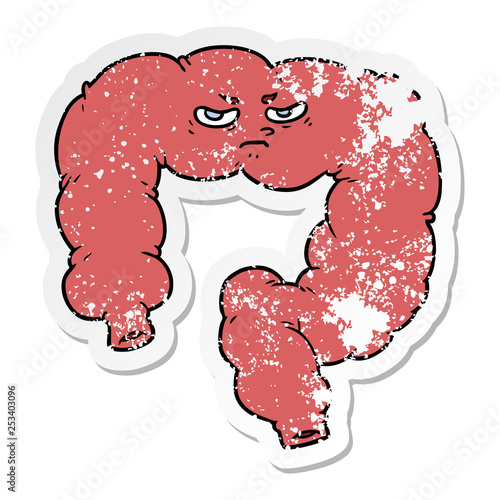 distressed sticker of a cartoon angry colon