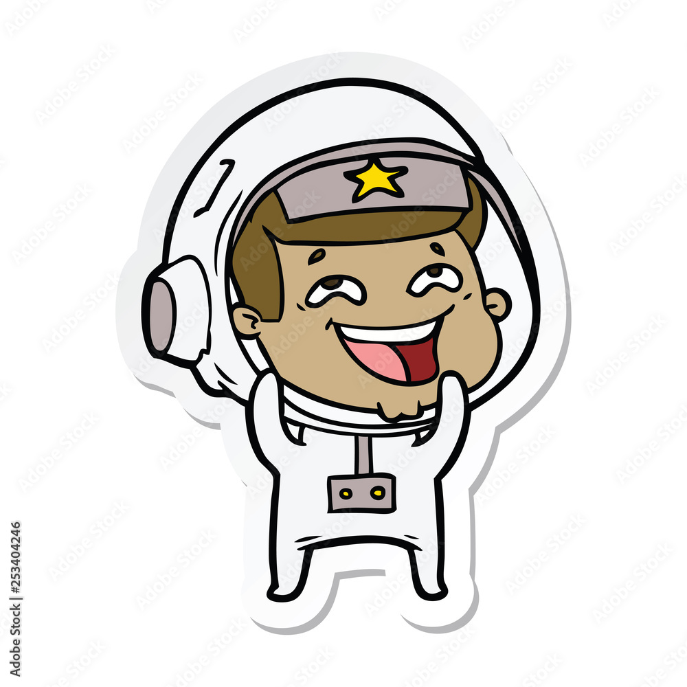 sticker of a cartoon laughing astronaut