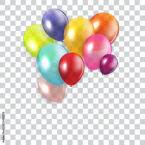 Glossy Happy Birthday Concept with Balloons isolated on transparent background. Vector Illustration