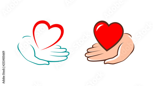 Heart in hand logo. Charity, assistance, donation icon. Vector