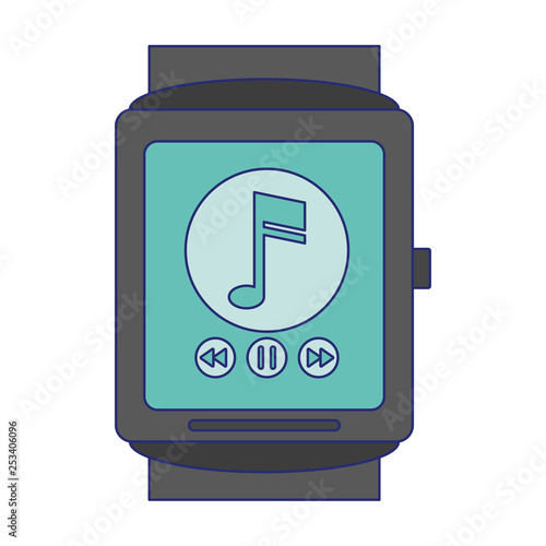 smartwatch with music player app blue lines