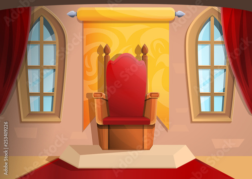 Royal throne medieval hall in cartoon style, vector illustration