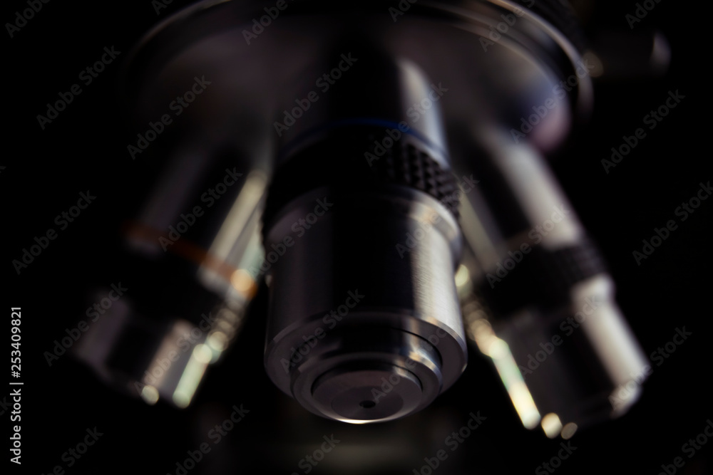 Fototapeta premium Laboratory microscope for scientific research. Microscope is used for conducting planned, research experiments, educational demonstrations in medical and clinical laboratories.