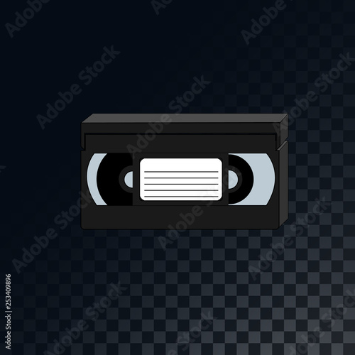 An old retro vintage analog videotape from the 70s, 80s, 90s on a translucent dark squared gray background of squares. Vector illustration