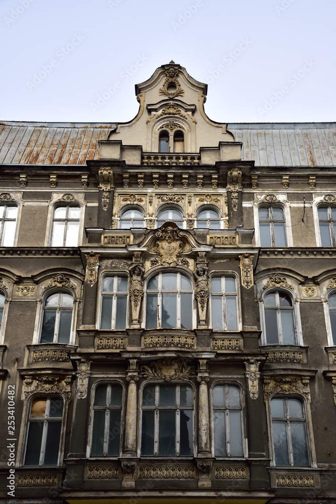 Destroyed, old elevations of tenements in the city of Szczecin.