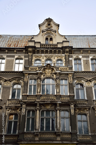 Destroyed, old elevations of tenements in the city of Szczecin.