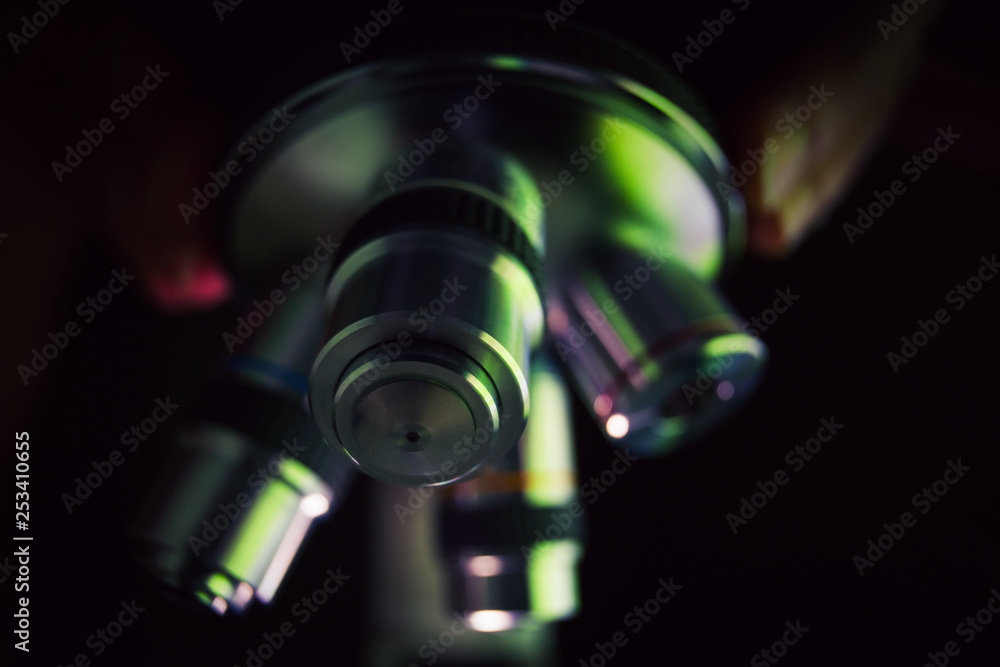 Laboratory microscope for scientific research. Microscope is used for conducting planned, research experiments, educational demonstrations in medical and clinical laboratories. Laboratory microscope for scientific research. Microscope is used for conducting planned, research experiments, educational demonstrations in medical and clinical laboratories.