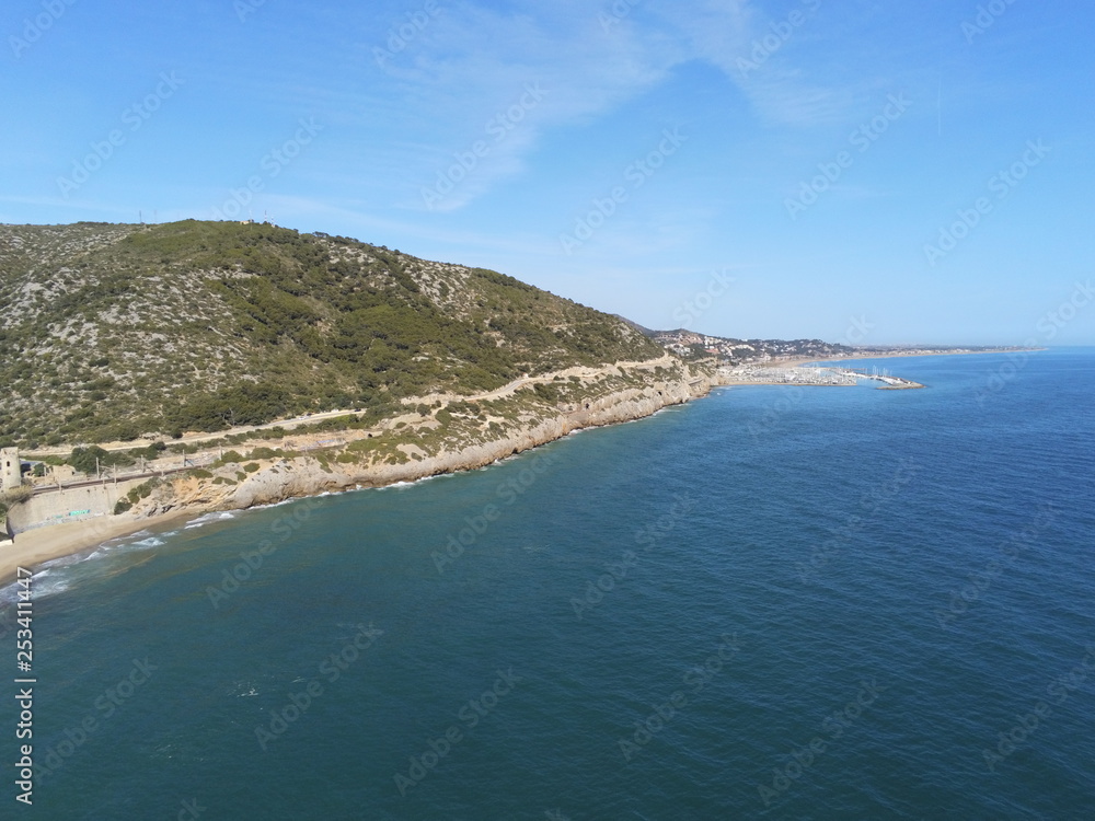 Aerial view of Garraf, Barcelona between Sitges and Castelldefels. Spain.  Drone Photo