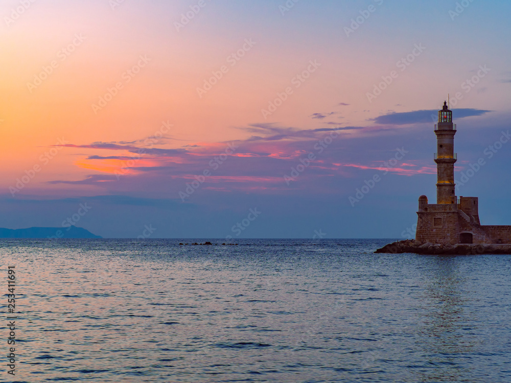 Old lighthouse at sunset - Chania, Greece