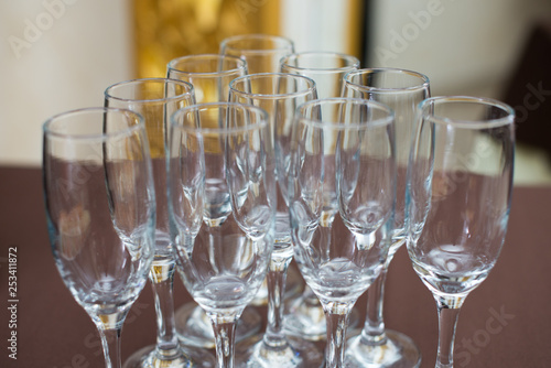 group of empty wine glasses on the table.