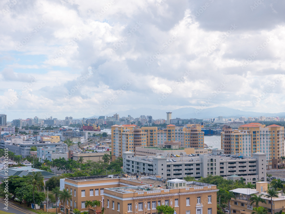 Panoramic View of the cityscape of San Juan in Puerto Rico, viewed from the San Cristobal Castle