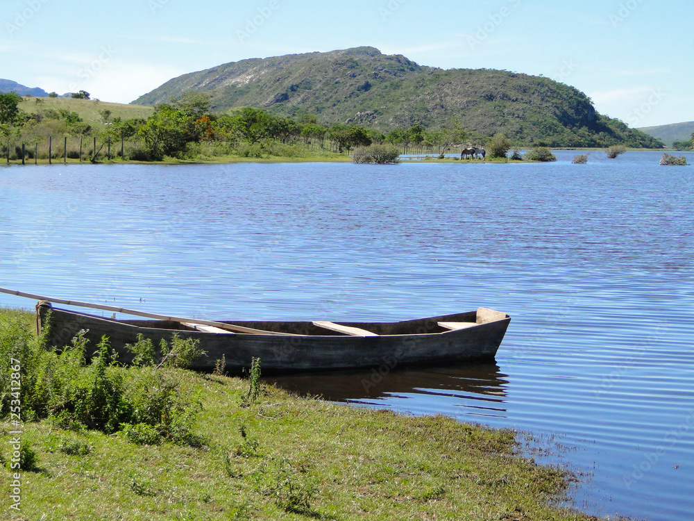 Boat in the dam of Lapinha da Serra, Minas Gerais state, Brazil