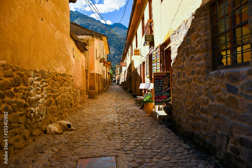 narrow street in the town Machu Picchu
