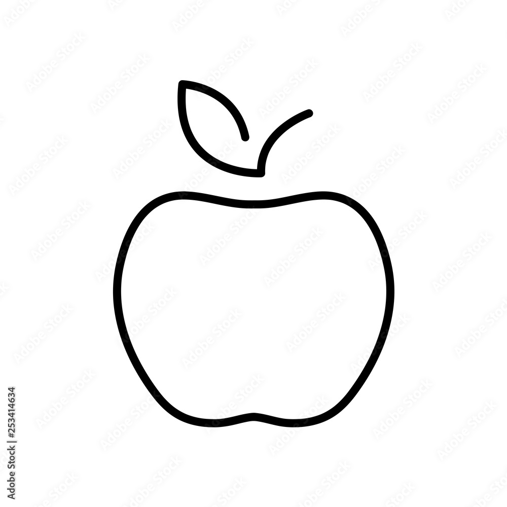 Flat line monochrome apple icon for web sites and apps. Minimal simple black and white apple icon. Isolated vector black apple icon on white background.