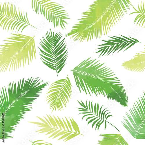 Artistic palm seamless pattern. Leaves  herbs background  drawn backdrop  green grass exotic texture