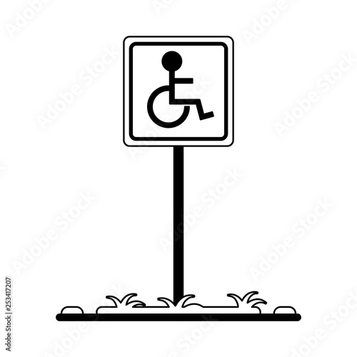 Handicap parking zone road sign black and white