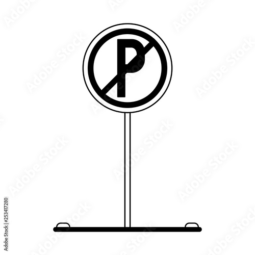 Prohibited parking road sign black and white