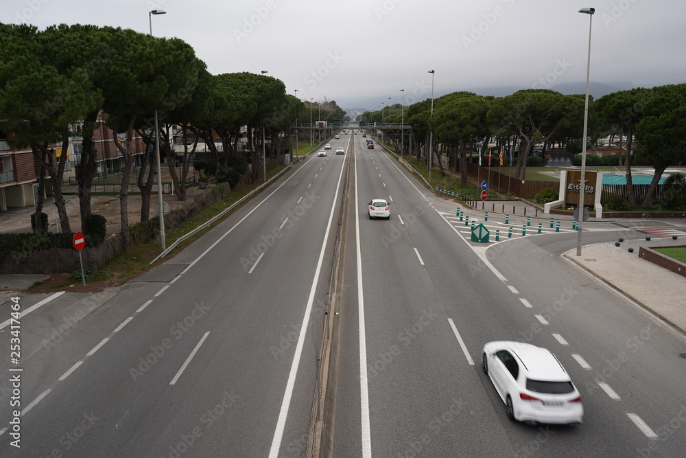 Highway of Barcelona in Castelldefels. Spain. Aerial view