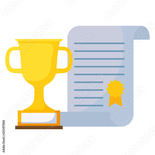 graduation certificate with trophy cup