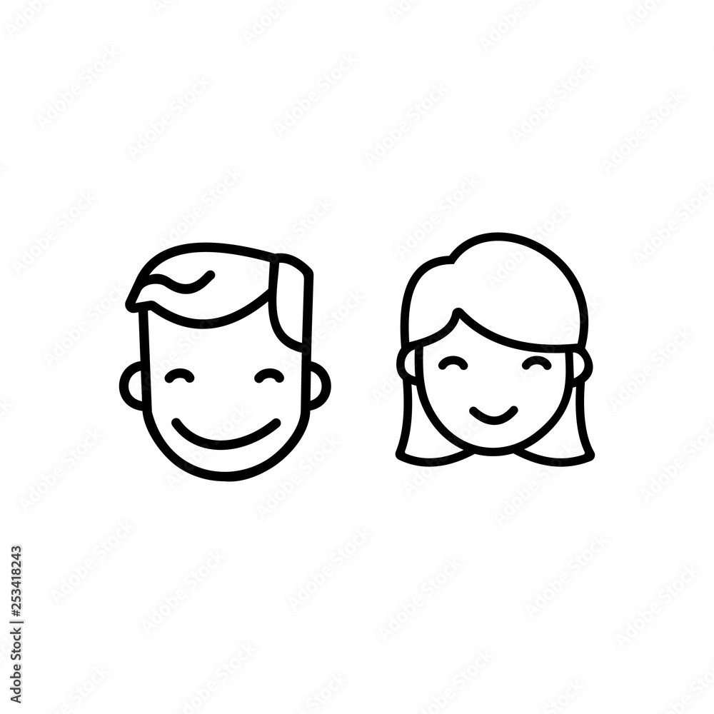 Smiling boy and girl out line Smiling boy and girl out line
