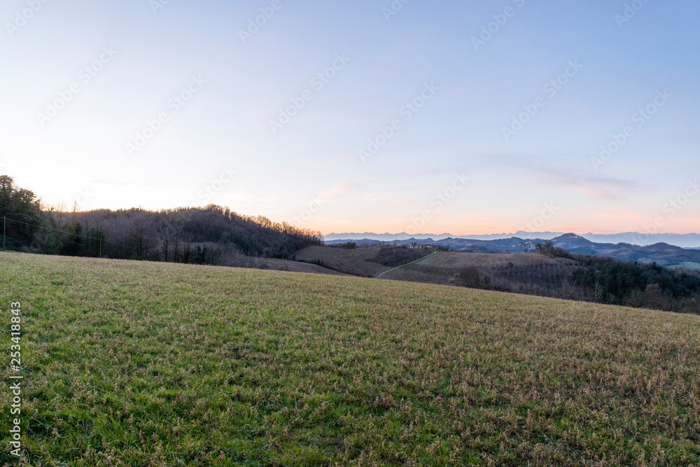 Sunset on the hills of Montferrat during winter Sunset on the hills of Montferrat during winter
