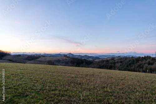 Sunset on the hills of Montferrat during winter