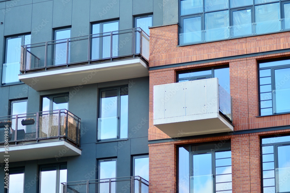 Modern condo building with huge windows