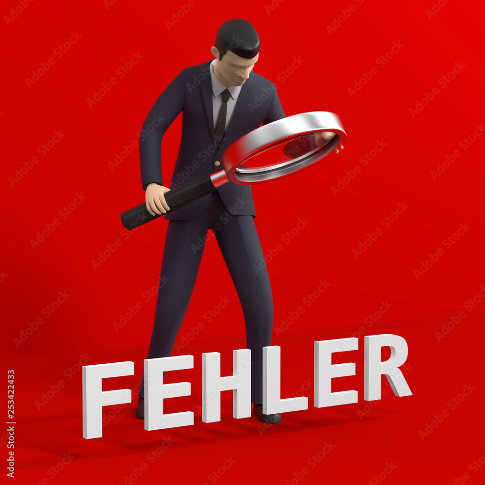 3D Illustration Character mit Lupe Fehler Stock Illustration Adobe Stock
