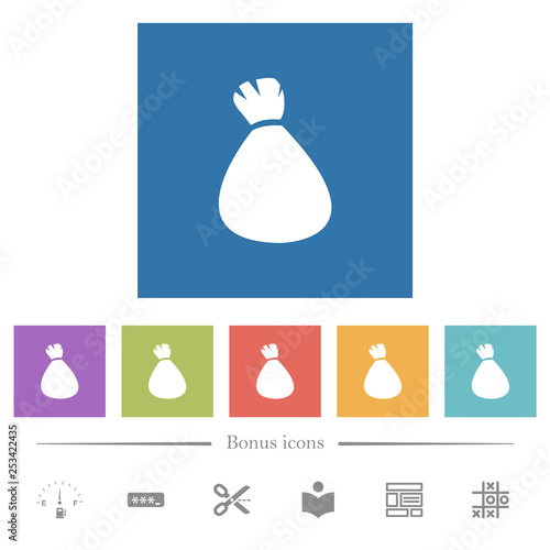 Money bag flat white icons in square backgrounds