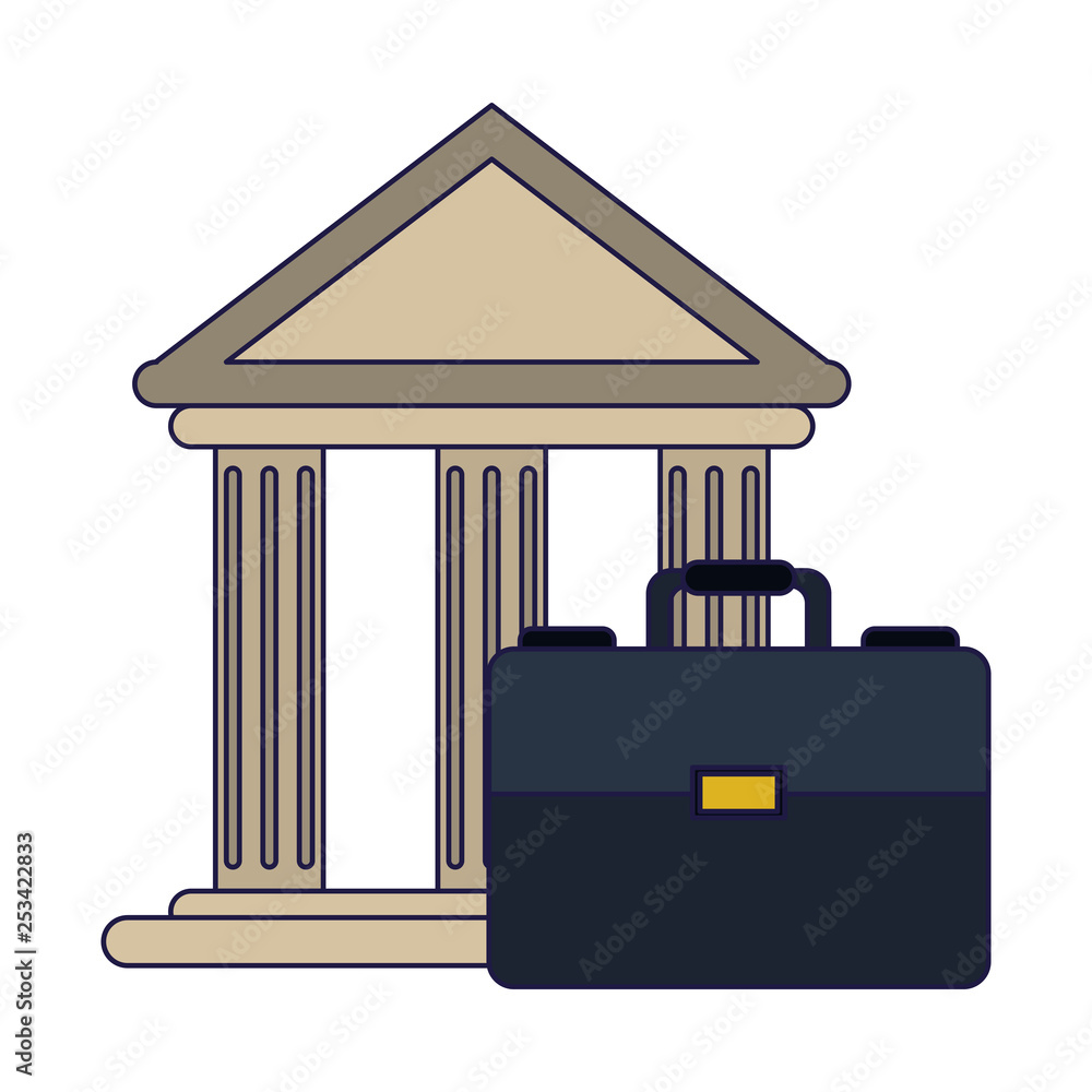 Bank building and briefcase symbol blue lines Bank building and briefcase symbol blue lines