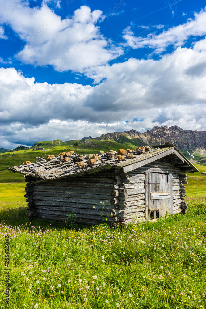 Italy, Alpe di Siusi, Seiser Alm with Sassolungo Langkofel Dolomite, an old barn in a fieldItaly, Alpe di Siusi, Seiser Alm with Sassolungo Langkofel Dolomite, an old barn in a field Italy, Alpe di Siusi, Seiser Alm with Sassolungo Langkofel Dolomite, an old barn in a fieldItaly, Alpe di Siusi, Seiser Alm with Sassolungo Langkofel Dolomite, an old barn in a field
