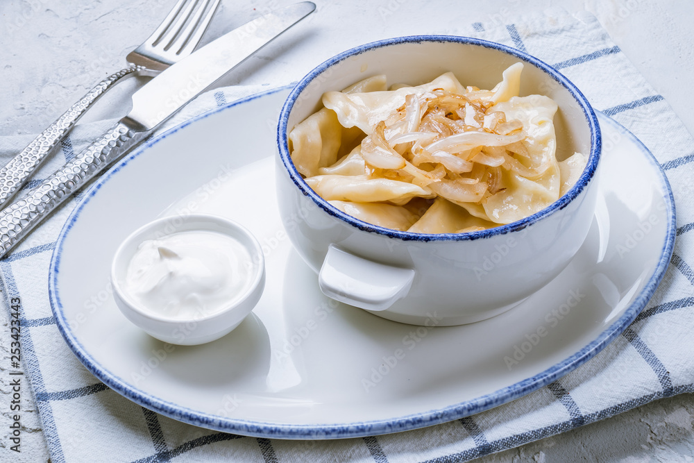 dumplings with potatoes on a plate