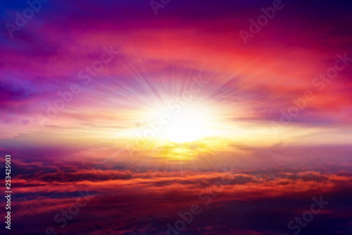 Fototapeta Naklejka Na Ścianę i Meble -  Abstract big explosion . Light from sky . Religion background . beautiful cloud . background sky at sunset and dawn .