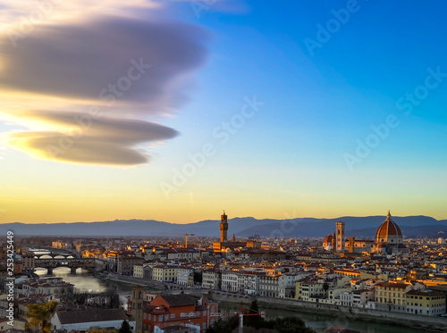 florence tuscany Italy 24 february 2019  sunset in florence  shot made from michelangelo square the sky is beaytiful colored