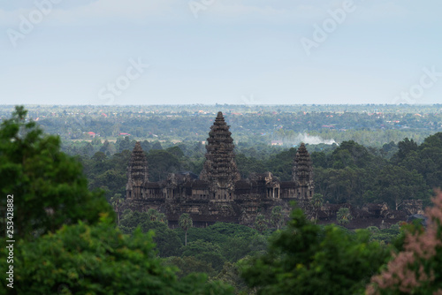 Aerial view of Angkor Wat. View from above of popular tourist attraction ancient buddhist temple in Siem Reap  Cambodia
