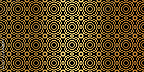 Geometric Seamless Pattern. Modern Traditional Geometric Ornament. Vector Illustration. For The Interior Design, Wallpaper, Decoration Print, Fill Pages, Invitation Card, Cover Book. Black gold color