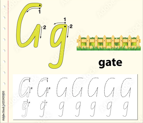Letter G tracing alphabet worksheets