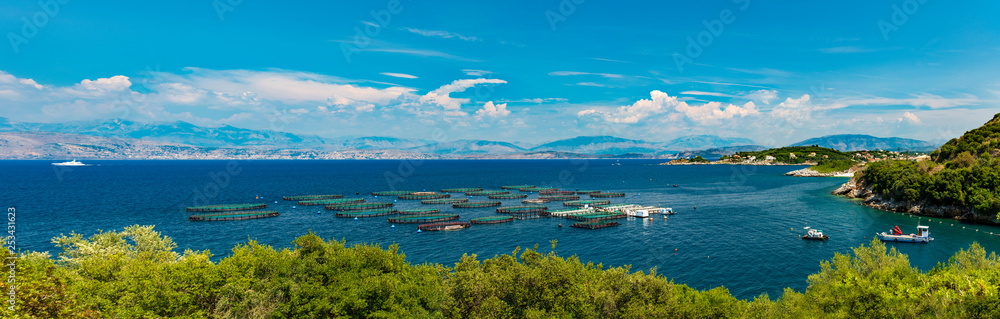 Fish farming in a small bay of Corfu