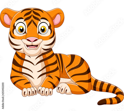 Fototapeta Naklejka Na Ścianę i Meble -  Cartoon funny tiger isolated on white background