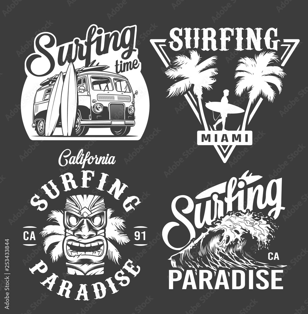 Fototapeta premium Vintage surf monochrome emblems
