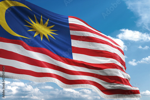 Malaysia flag waving sky background 3D illustration photo