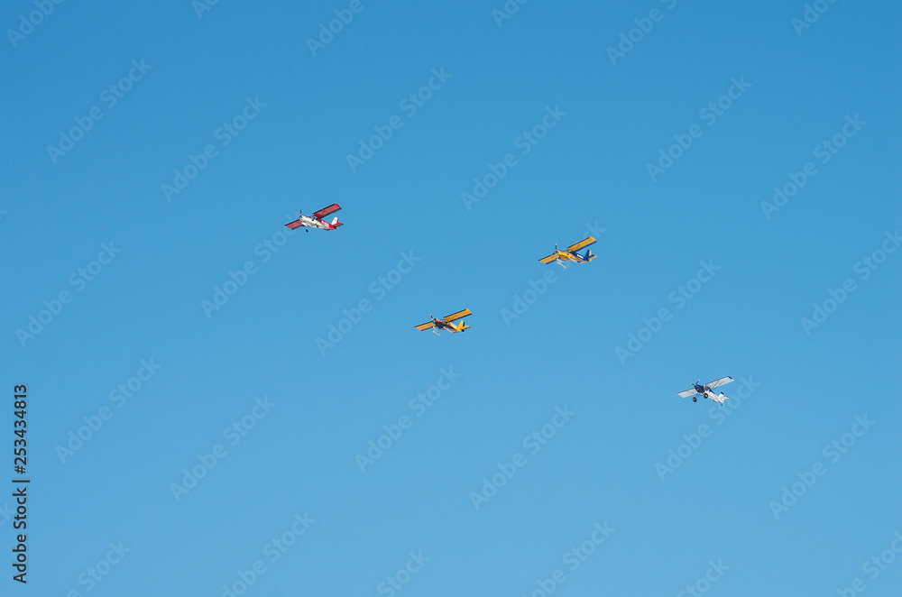 Formation of planes SP-38UTA, SP-39UTA, SP-37UTA in flight.
