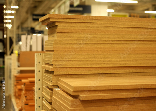 Sample parquet boards in hardware store 
