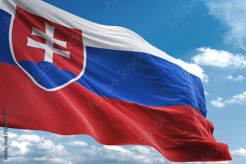 Slovakia flag waving sky background 3D illustration photo