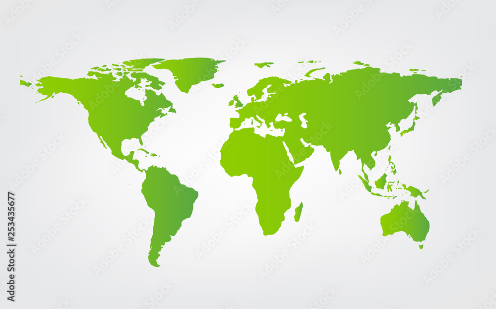 World map green vector isolated on white background
