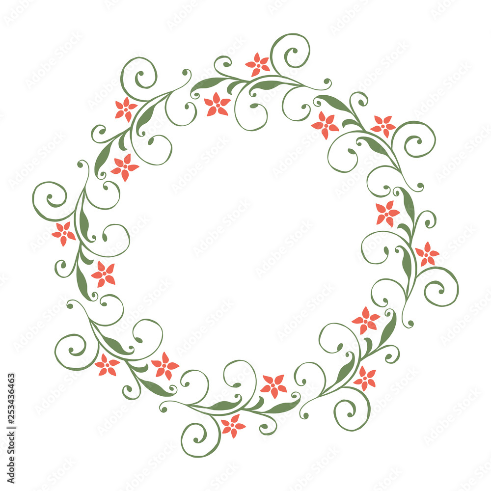 Vector illustration orange flower frame with greeting card hand drawn