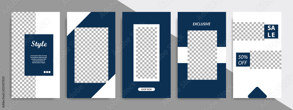 Set of minimalist dark blue indigo geometric shape banner template background. Suitable for social media stories, story, product catalog, expandable and roll vertical banner, flyer and brochure. Set of minimalist dark blue indigo geometric shape banner template background. Suitable for social media stories, story, product catalog, expandable and roll vertical banner, flyer and brochure.
