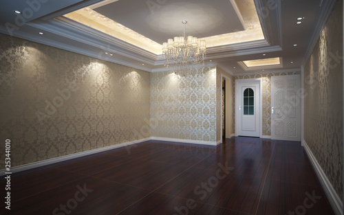 3d Illustration Beautiful Bright Warm Room, Decorated with Parquet Floor