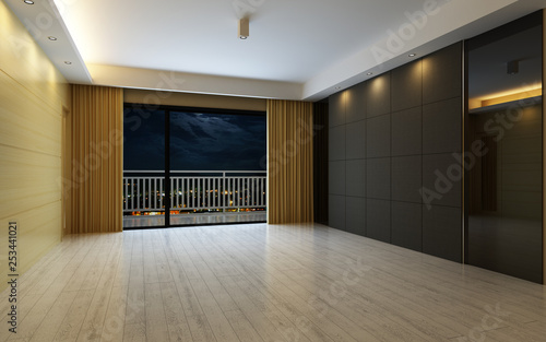 3d Illustration Beautiful Bright Warm Room, Decorated with Curtain and Parquet Floor